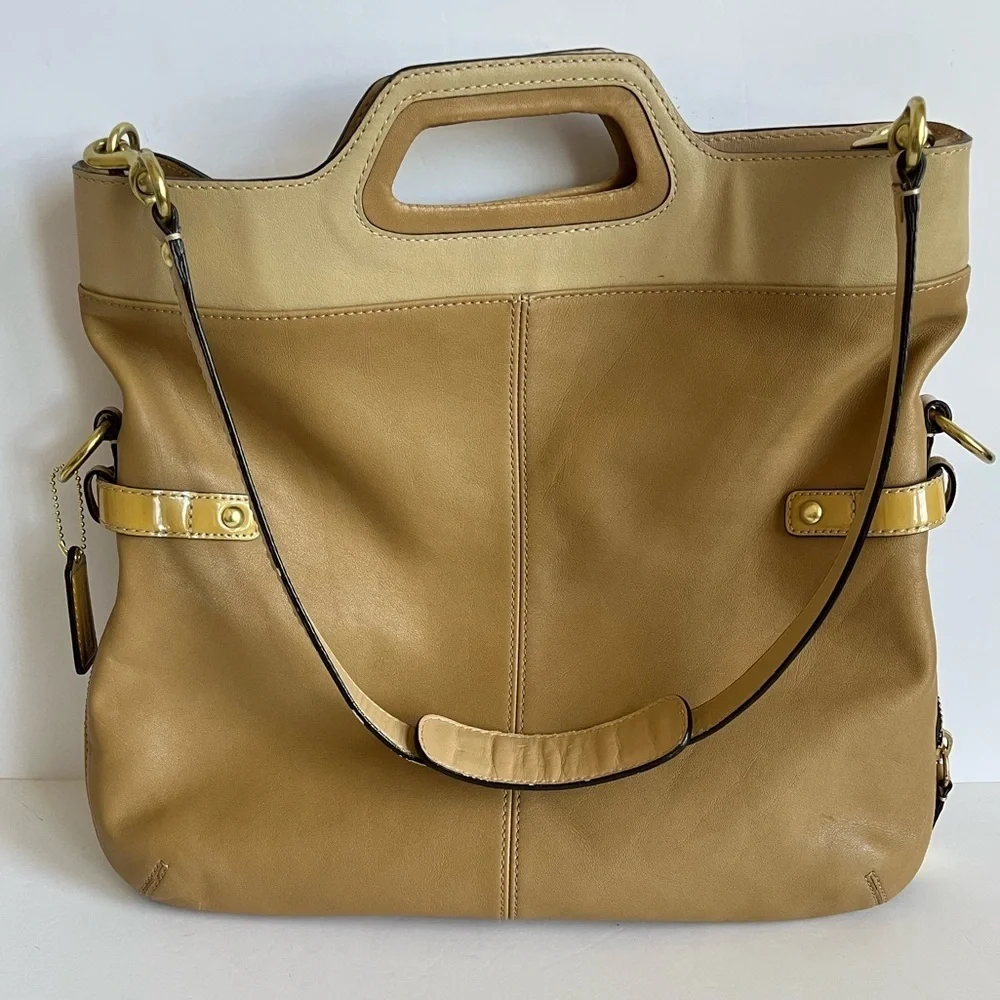 Coach Tan Leather Bonnie Foldover Convertible Bag